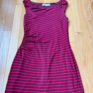 LOFT Red and Pink Striped Dress
